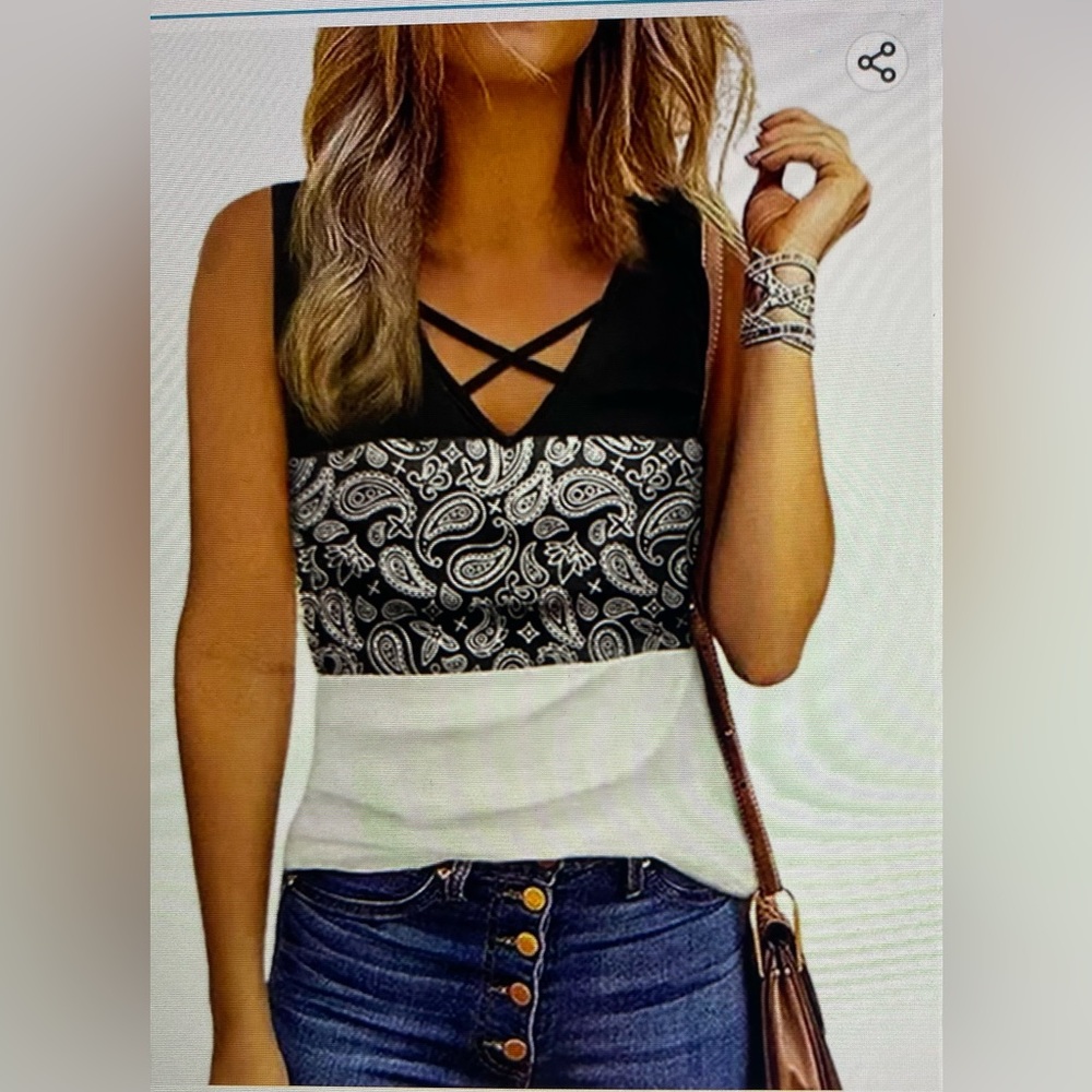 Tank Leopard Color Block Cross V Neck Women Summer Tank Top. Size small.